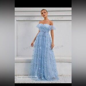 Off shoulder floal mesh dress